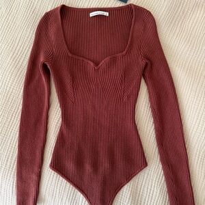 NWT Abercrombie & Fitch Sweater Ribbed Bodysuit - Rust Red